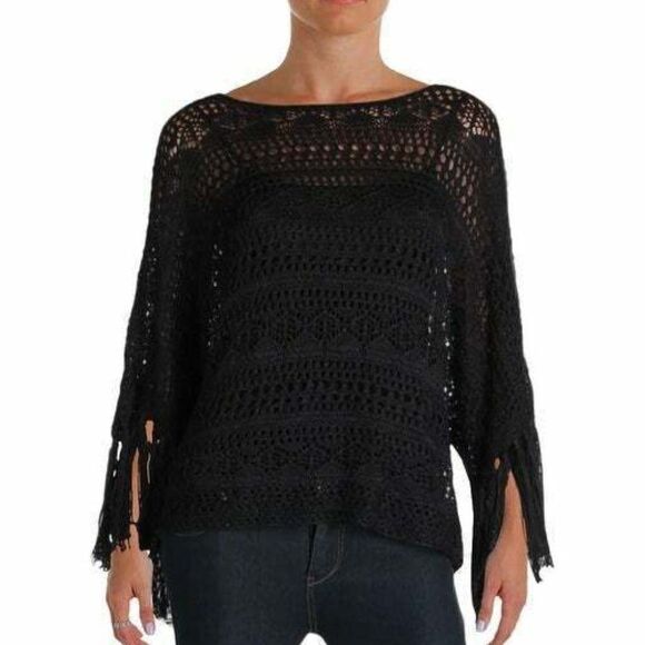 Ralph Lauren womens loose knit Black Crochet fringe Sweater size Large / XL - Picture 1 of 10